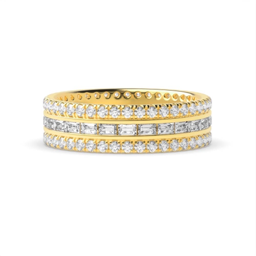 4 Prong Round/Baguette Yellow Gold Aurora clasp Eternity Diamond Rings