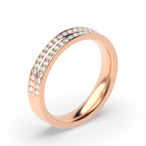 Channel Setting Round Rose Gold Double row daimond Eternity Engagement Rings