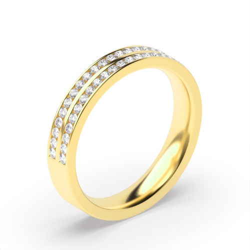 Channel Setting Round Yellow Gold Double row daimond Eternity Engagement Rings
