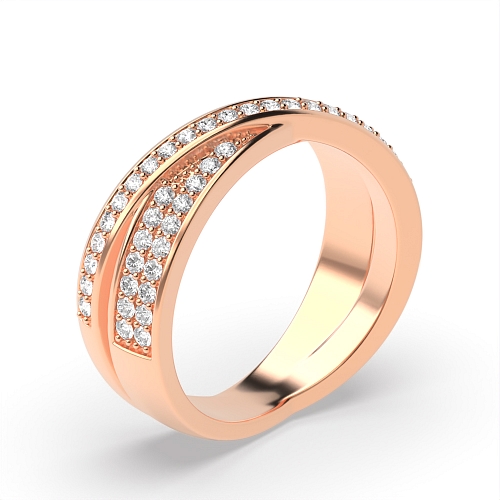 Pave Setting Round Rose Gold Crossover Eternity Diamond Rings