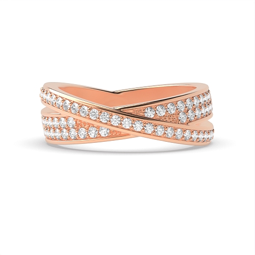 Pave Setting Round Rose Gold Crossover Eternity Diamond Rings