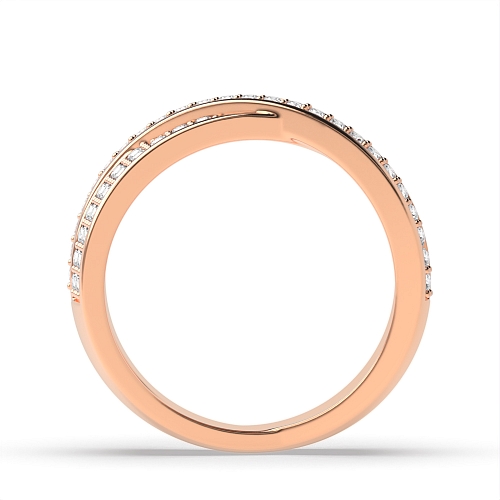 Pave Setting Round Rose Gold Crossover Eternity Diamond Rings