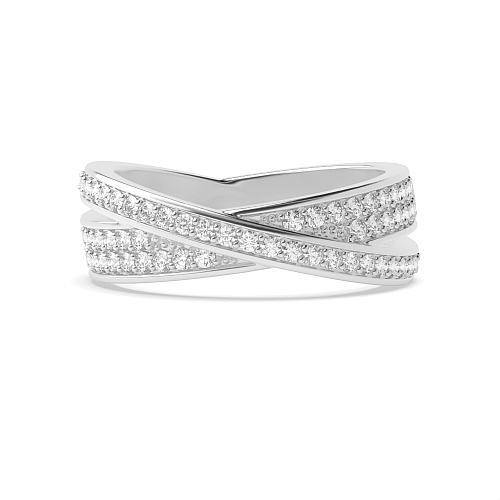 Pave Setting Round Platinum Crossover Eternity Diamond Rings