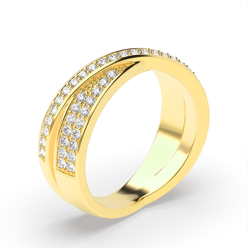 Pave Setting Round Yellow Gold Crossover Eternity Diamond Rings