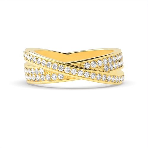 Pave Setting Round Yellow Gold Crossover Eternity Diamond Rings
