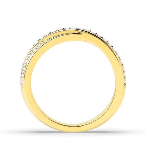 Pave Setting Round Yellow Gold Crossover Eternity Diamond Rings