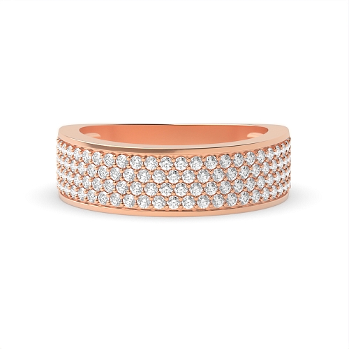 Pave Setting Round Rose Gold Four row Diamond Rings