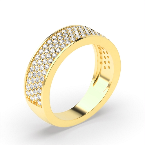 Pave Setting Round Yellow Gold Four row Diamond Rings