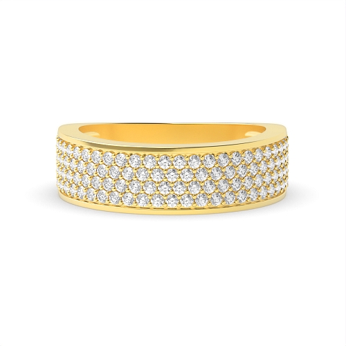 Pave Setting Round Yellow Gold Four row Diamond Rings