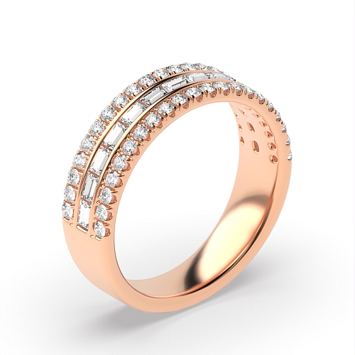 4 Prong Round/Baguette Rose Gold And channel set 3 rows Half Eternity Diamond Rings