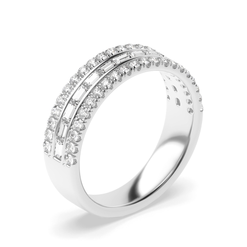 4 Prong Round/Baguette and channel set 3 rows Half Eternity Diamond Ring