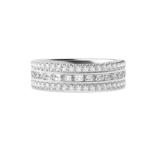 4 Prong Round/Baguette and channel set 3 rows Half Eternity Diamond Ring