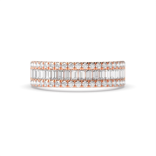 4 Prong Round/Baguette Rose Gold Half Eternity Wedding Band