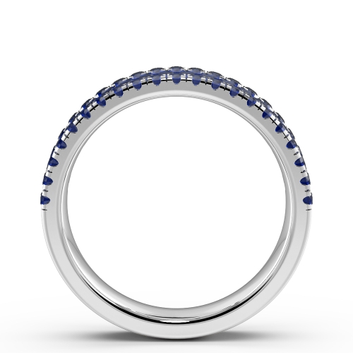 4 Prong Round/Baguette Celestial Veil Blue Sapphire Half Eternity Diamond Ring