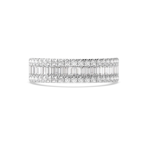 4 Prong Round/Baguette White Gold Half Eternity Wedding Band