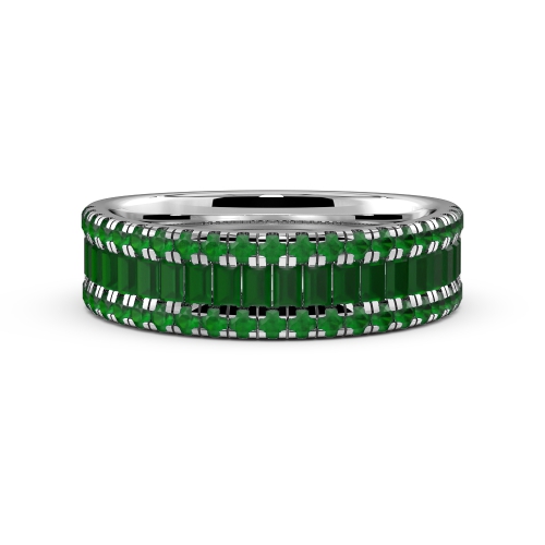 4 Prong Round/Baguette Celestial Veil Emerald Half Eternity Diamond Ring