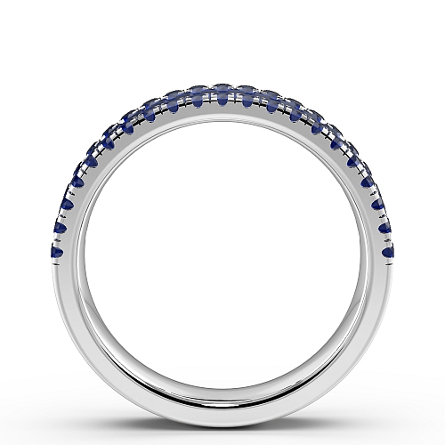 4 Prong Round/Baguette and channel set Blue Sapphire Half Eternity Diamond Ring