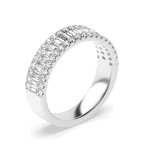 4 Prong Round/Baguette Silver and channel set Half Eternity Wedding Band