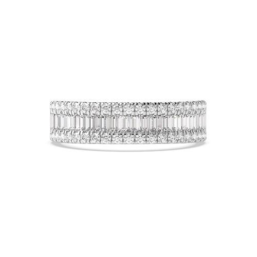 4 Prong Round/Baguette Silver and channel set Half Eternity Diamond Ring