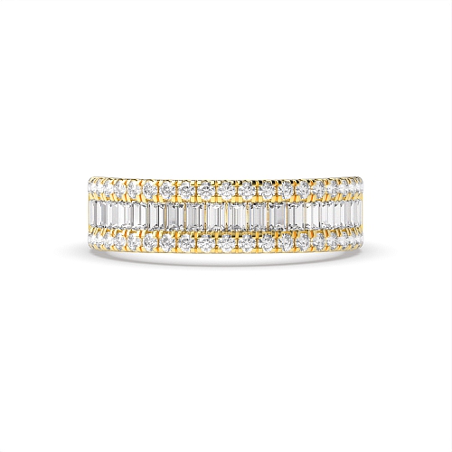 4 Prong Round/Baguette Yellow Gold and channel set Half Eternity Wedding Band