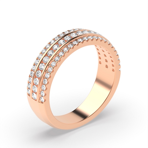 4 Prong Round Rose Gold And channel set 3 rows Diamond Rings