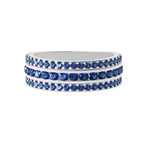 4 Prong Round Stylish Blue Sapphire Half Eternity Diamond Ring