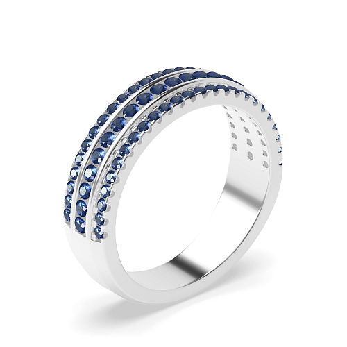 4 Prong Round And channel set 3 rows Blue Sapphire Diamond Rings