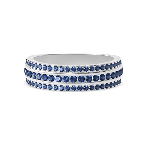4 Prong Round And channel set 3 rows Blue Sapphire Diamond Rings