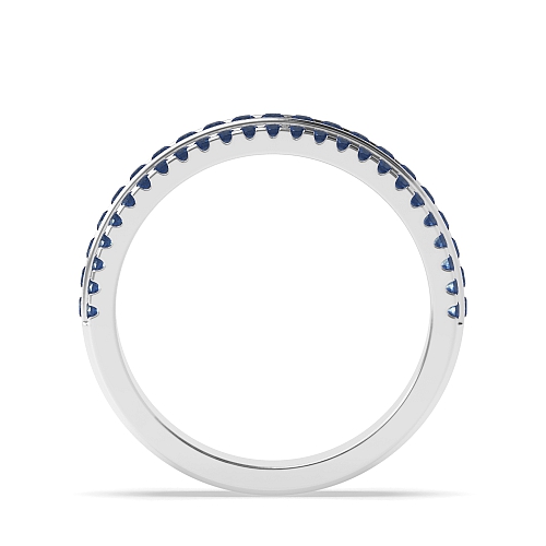 4 Prong Round And channel set 3 rows Blue Sapphire Diamond Rings