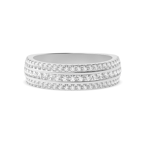 4 Prong Round White Gold And channel set 3 rows Half Eternity Diamond Rings