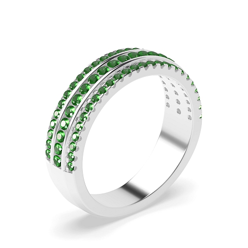 4 Prong Round And channel set 3 rows Emerald Diamond Rings