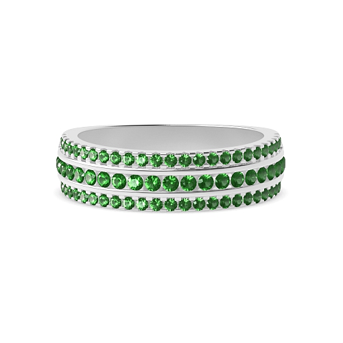 4 Prong Round And channel set 3 rows Emerald Diamond Rings