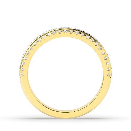 4 Prong Round Yellow Gold And channel set 3 rows Diamond Rings
