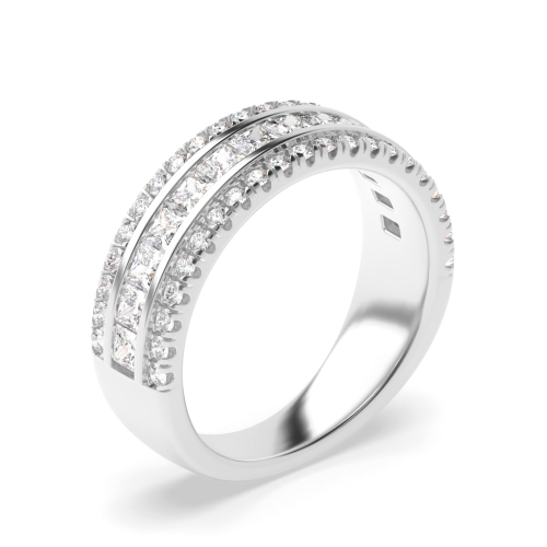 4 Prong Princess/Round Silver Half Eternity Diamond Rings