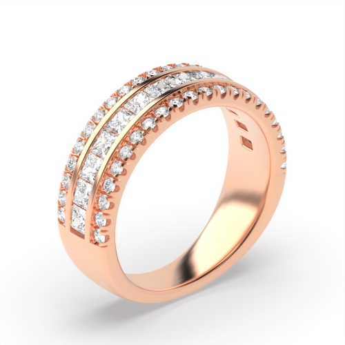 4 Prong Princess/Round Rose Gold And channel set 3 rows Eternity Diamond Rings