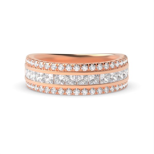 4 Prong Princess/Round Rose Gold And channel set 3 rows Eternity Diamond Rings