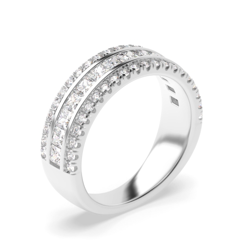 4 Prong Princess/Round and channel set 3 rows Half Eternity Diamond Ring