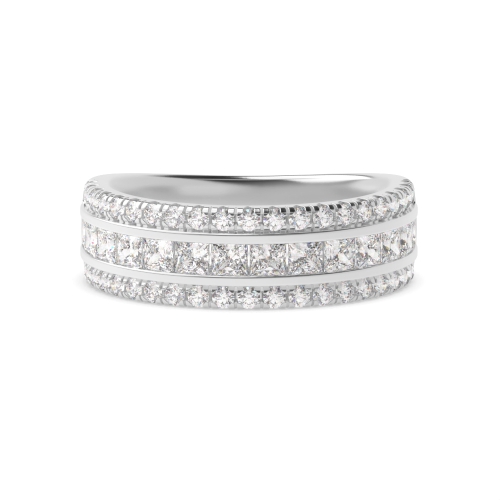 4 Prong Princess/Round and channel set 3 rows Half Eternity Diamond Ring