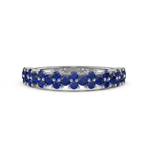 4 Prong Round Modern Blue Sapphire Half Eternity Diamond Ring