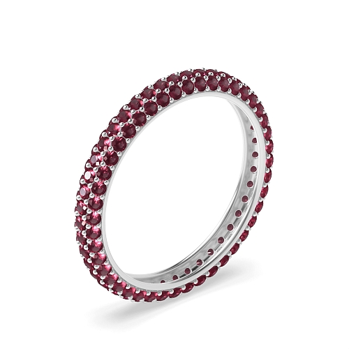 Pave Setting Round triple row Ruby Diamond Rings