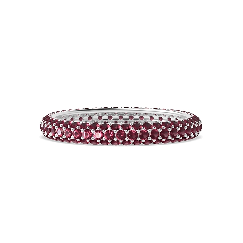 Pave Setting Round triple row Ruby Diamond Rings
