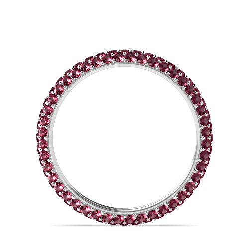 Pave Setting Round triple row Ruby Diamond Rings