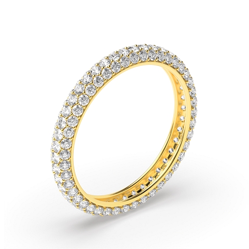 Pave Setting Round Yellow Gold triple row Diamond Rings