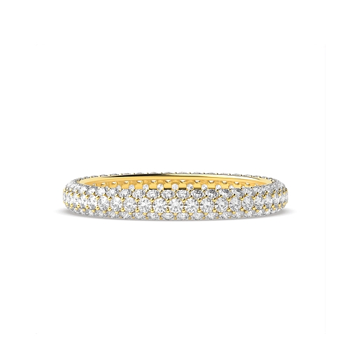 Pave Setting Round Yellow Gold triple row Diamond Rings