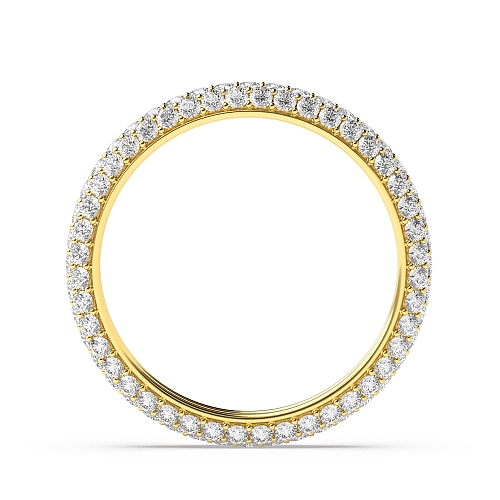 Pave Setting Round Yellow Gold triple row Diamond Rings