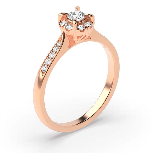 4 Prong Round Rose Gold Halo Engagement Rings