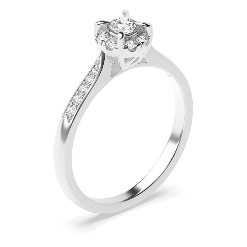 4 Prong Round Halo Side Stone Engagement Rings