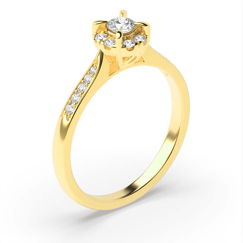 4 Prong Round Yellow Gold Halo Engagement Rings