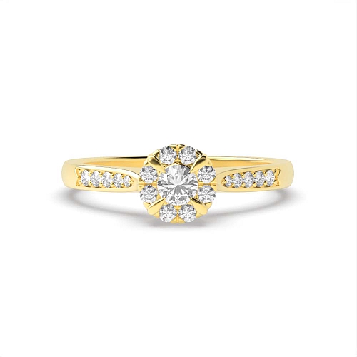 4 Prong Round Yellow Gold Halo Engagement Rings