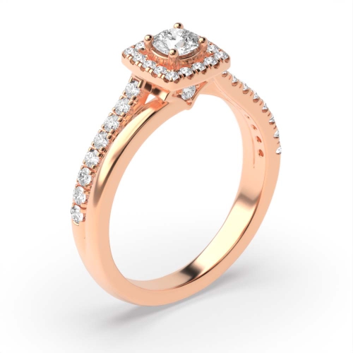 4 Prong Round Rose Gold Halo Diamond Rings